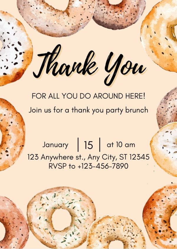 Thank You Bagel Brunch Party Invitation - Instantly Download and Personalize!